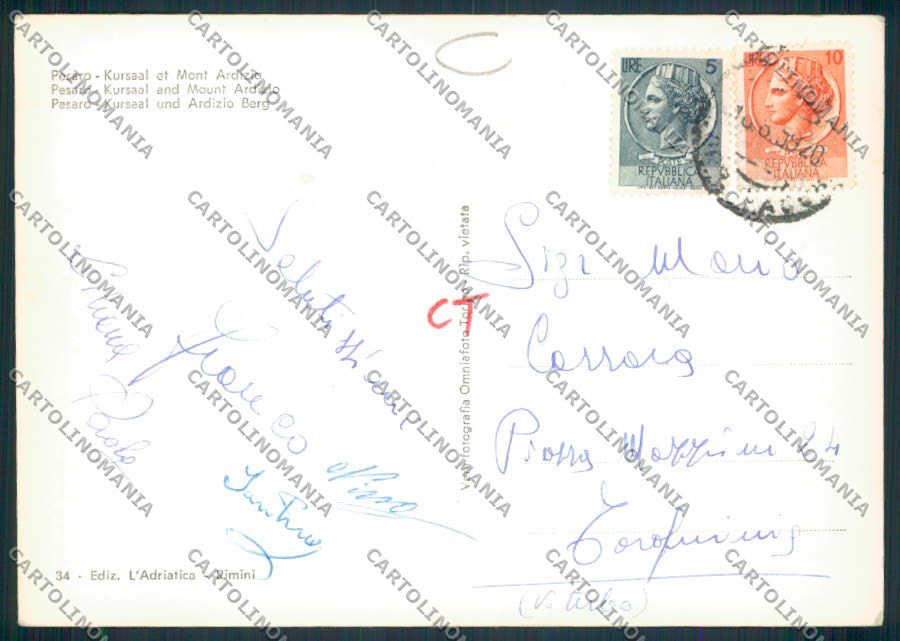 Pesaro Città ADESIVO Foto FG cartolina MV7966 – retro