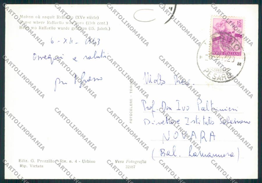 Pesaro Urbino ADESIVO Foto FG cartolina MV8154 – retro