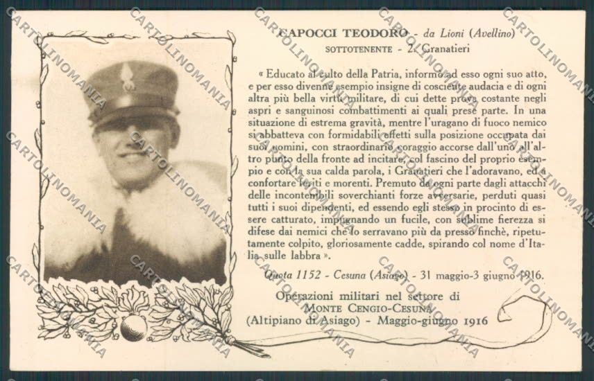 Avellino Lioni Asiago Granatieri cartolina MV8179 – fronte
