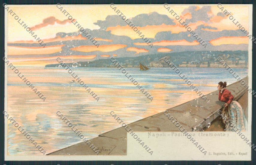 Napoli città Illustrata ABRASA cartolina MV8469 – fronte