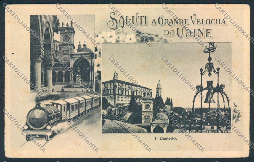 Udine Città Saluti da Treno PIEGA cartolina MV9467 – fronte