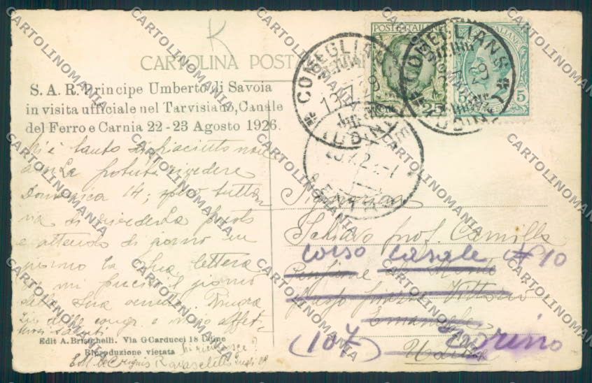 Udine Comegliano Savoia PIEGHINA foto cartolina MV9547 – retro