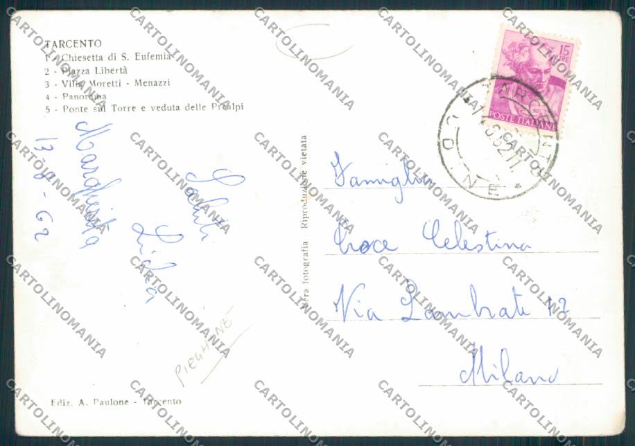 Udine Tarcento Saluti da PIEGHINE foto FG cartolina MV9563 – retro