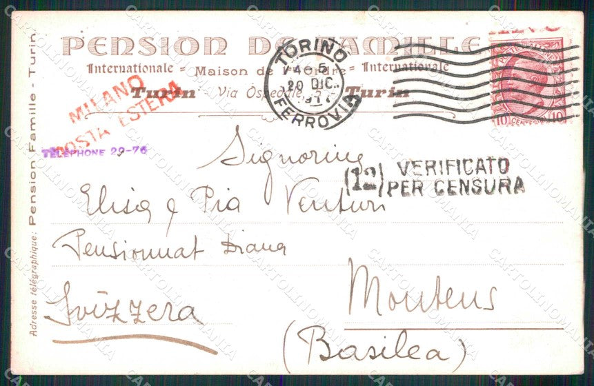 Torino Città Pension de Famille via Ospedale cartolina MX0121 – retro