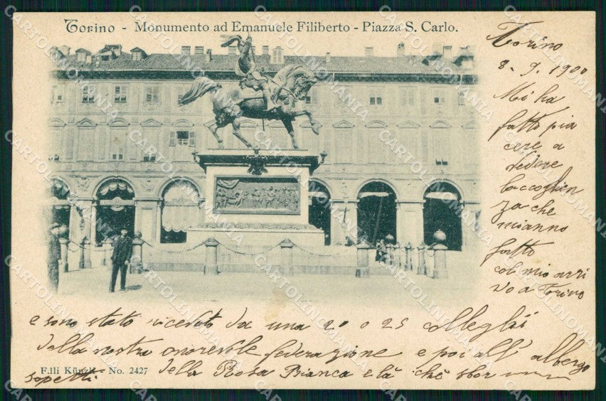 Torino Città Piazza San Carlo Monumento Emanuele Filiberto cartolina MX0132 – fronte