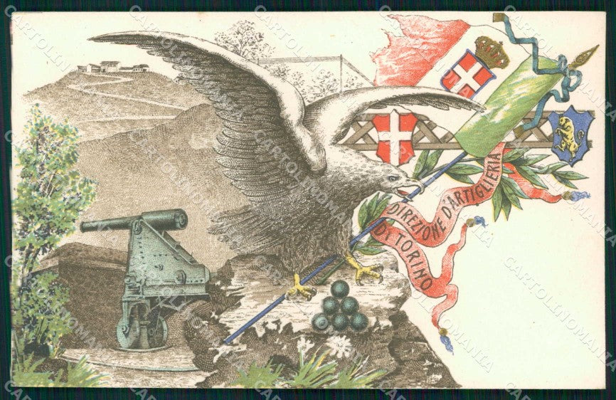 Torino Direzione d'Artiglieria Tricolore Aquila cartolina MX0246 – fronte