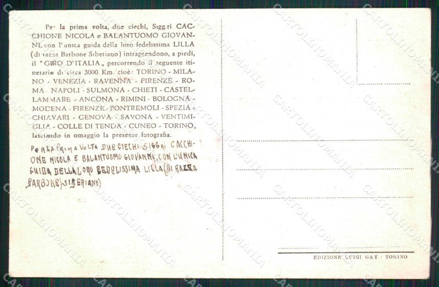Torino Città Giro d'Italia a Piedi Due Uomini Ciechi cartolina MX0261 – retro