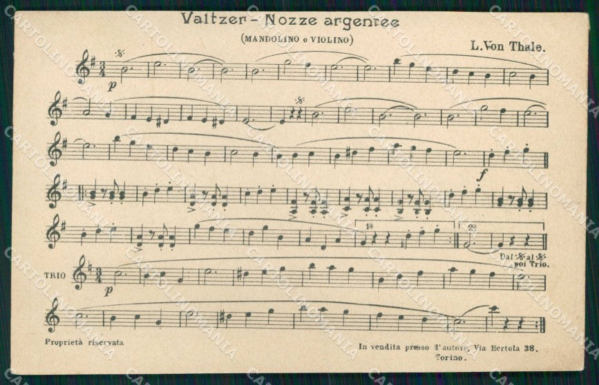 Torino Città Valtzer Von Thale Nozze Spartito Musicale PIEGHINA cartolina MX0309 – fronte