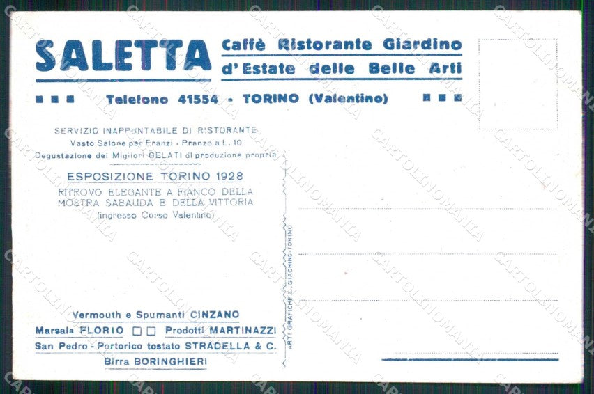 Torino Città Caffè Ristorante Belle Arti Giardino d'Estate cartolina MX0326 – retro