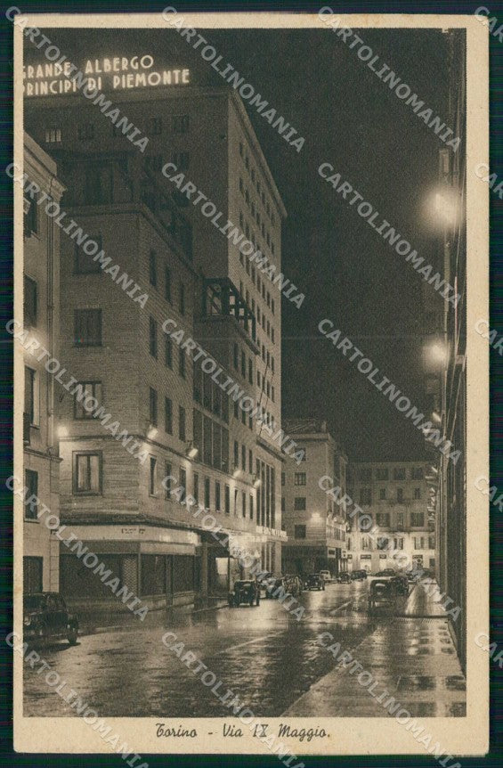 Torino Città Via IX Maggio Albergo Principi Piemonte Notturno cartolina MX0357 – fronte