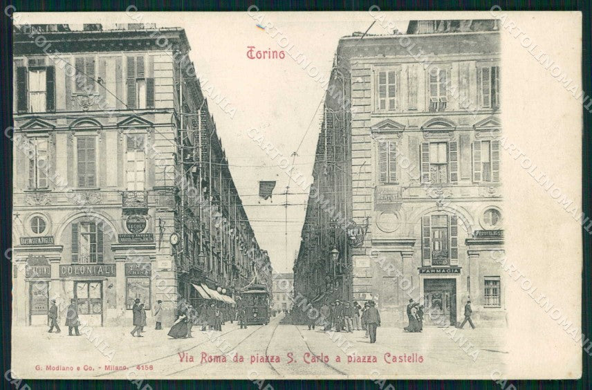 Torino Città Via Roma Tram Farmacia Modiano 4158 PIEGHINA cartolina MX0378 – fronte