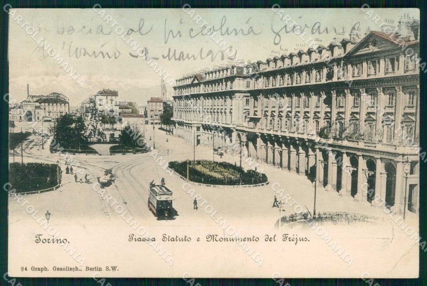Torino Città Piazza Statuto Tram Monumento Frejus PIEGHINA cartolina MX0473 – fronte