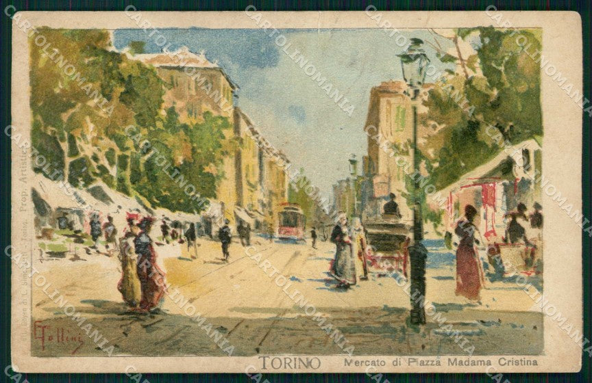 Torino Città Mercato Piazza Madama Cristina PIEGHE Tollini cartolina MX0477 – fronte