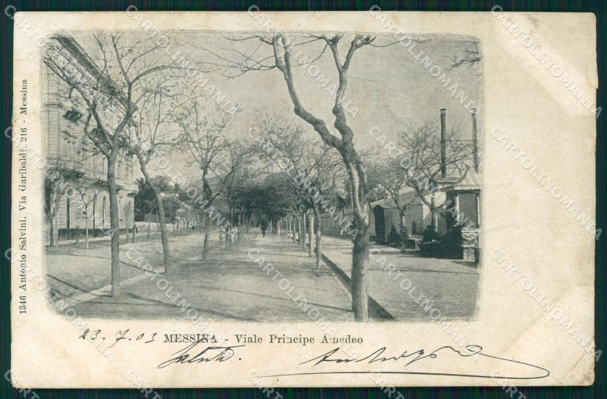 Messina Città Viale Principe Amedeo PIEGHINA STRAPPINI cartolina MX0629 – fronte