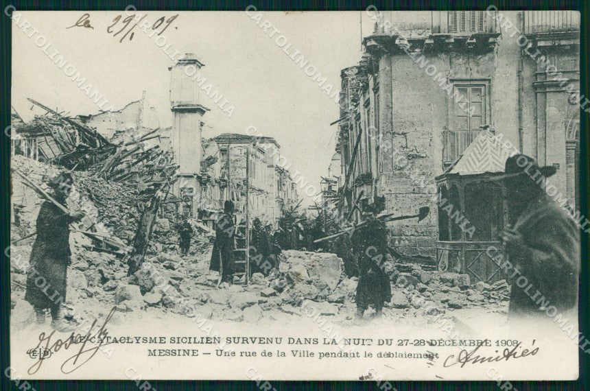 Messina Città Ricerca Feiti tra Macerie Terremoto PIEGA cartolina MX0847 – fronte