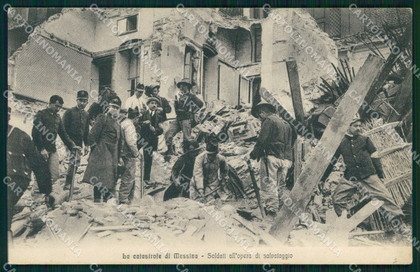 Messina Città Soldati durante Salvataggio Terremoto Bersaglieri cartolina MX0850 – fronte