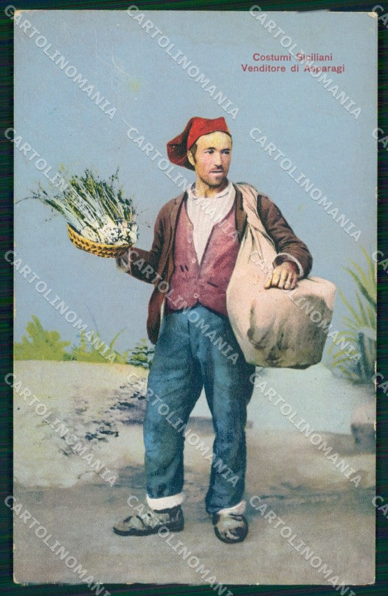 Messina Città Costumi Venditore Asparagi Alterocca cartolina MX0987 – fronte