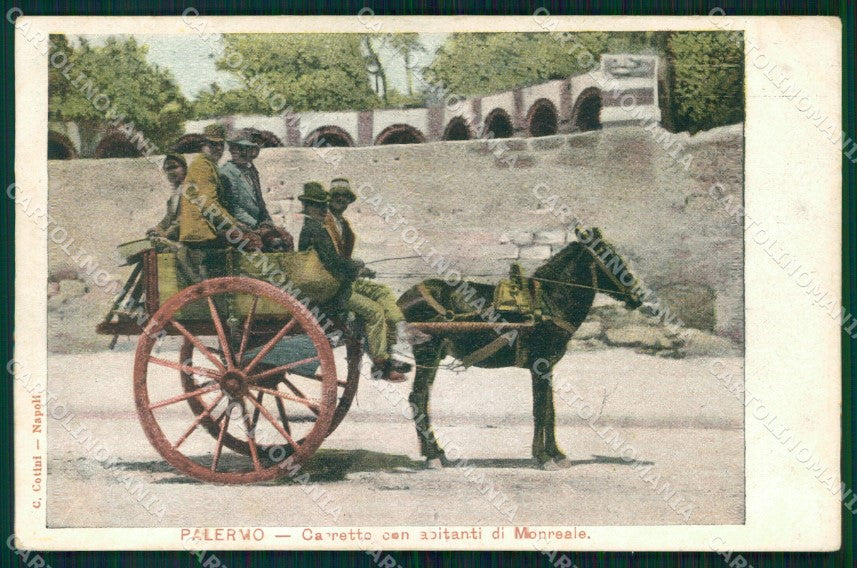 Palermo Città Carretto con Abitanti di Monreale Costumi cartolina MX1010 – fronte