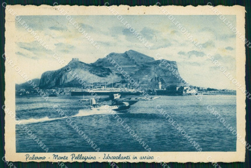 Palermo Città Monte Pellegrino Idrovolante in Arrivo cartolina MX1034 – fronte