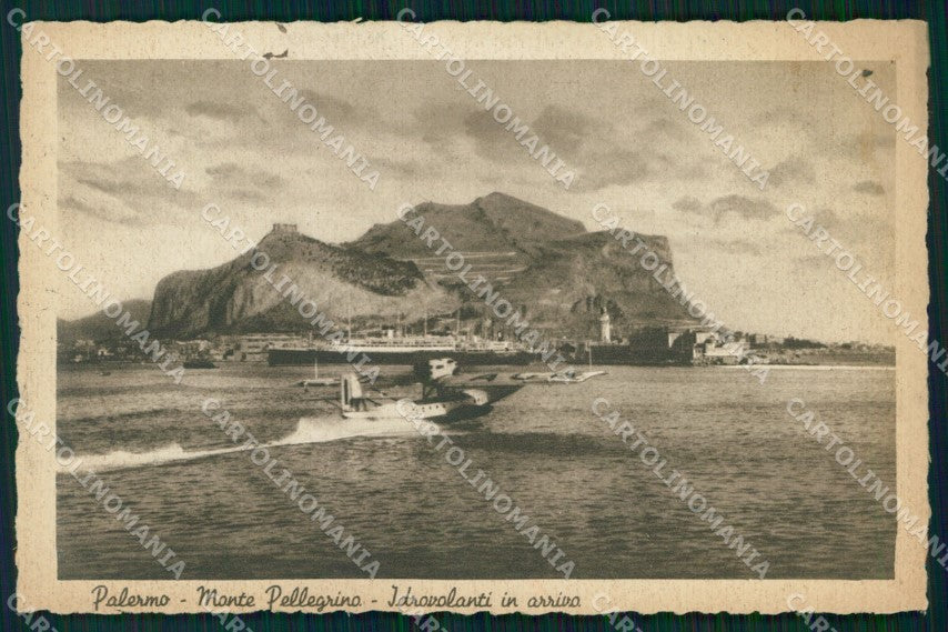 Palermo Città Monte Pellegrino Idrovolante in Arrivo cartolina MX1035 – fronte