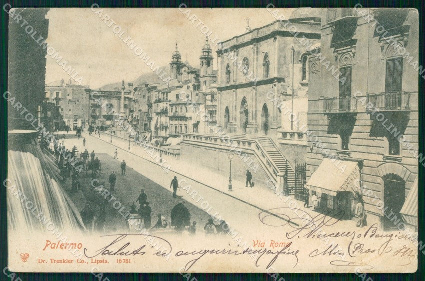 Palermo Città Via Roma Trenkler 16781 PIEGHINA cartolina MX1043 – fronte