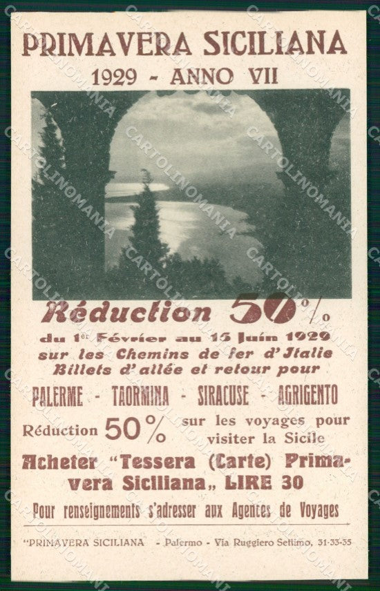 Palermo Città Tessera Primavera Siciliana cartolina MX1051 – fronte