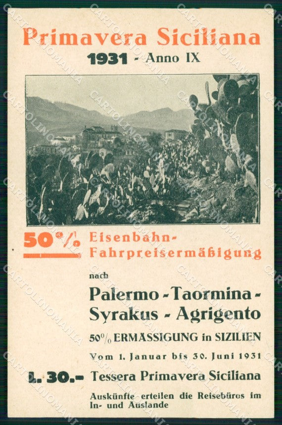 Palermo Città Tessera Primavera Siciliana cartolina MX1053 – fronte