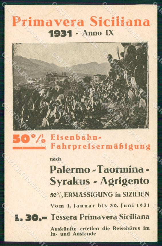 Palermo Città Tessera Primavera Siciliana cartolina MX1054 – fronte