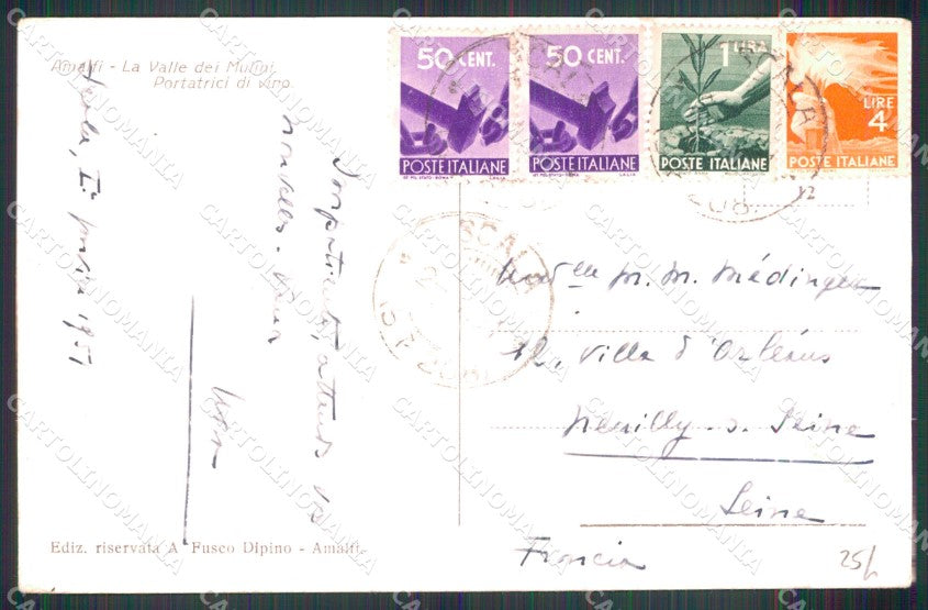 Salerno Amalfi Valle dei Mulini Portatrici di Vino Costumi cartolina MX1291 – retro