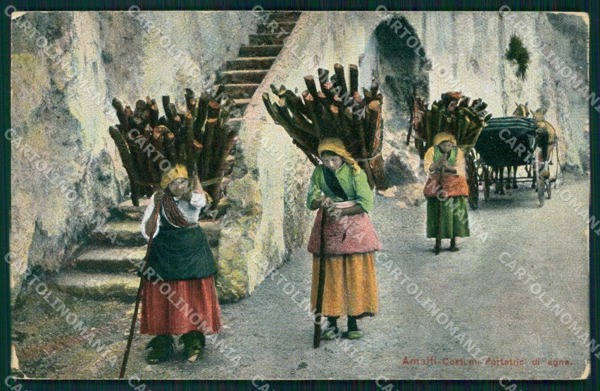 Salerno Amalfi Valle dei Mulini Portatrici Legna Costumi cartolina MX1307 – fronte