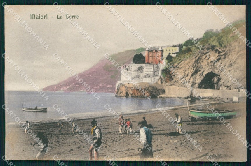 Salerno Maiori Torre Spiaggia con Barche cartolina MX1340 – fronte