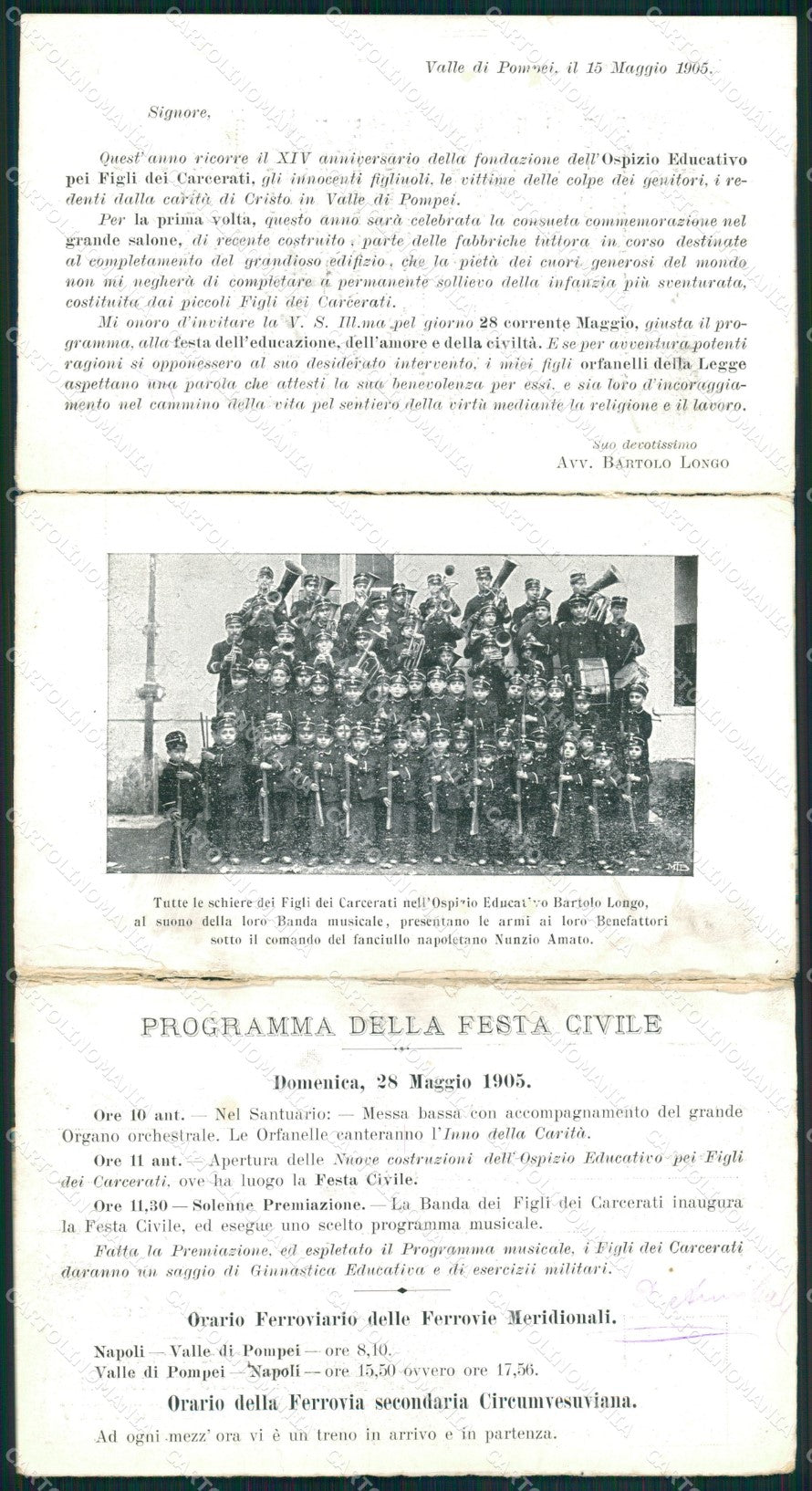 Napoli Pompei Valle di Programma Banda Musicale Tripla ABRASA cartolina MX1478 – fronte
