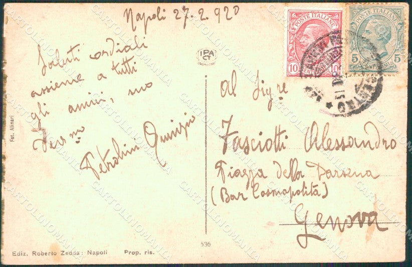 Napoli Città Piazza della Stazione Alinari cartolina MX1489 – retro