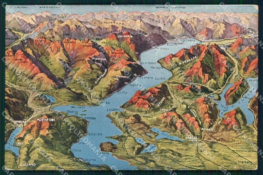 Novara Arona Lago Maggiore Veduta Lago Monti Mappe cartolina MX1516 – fronte