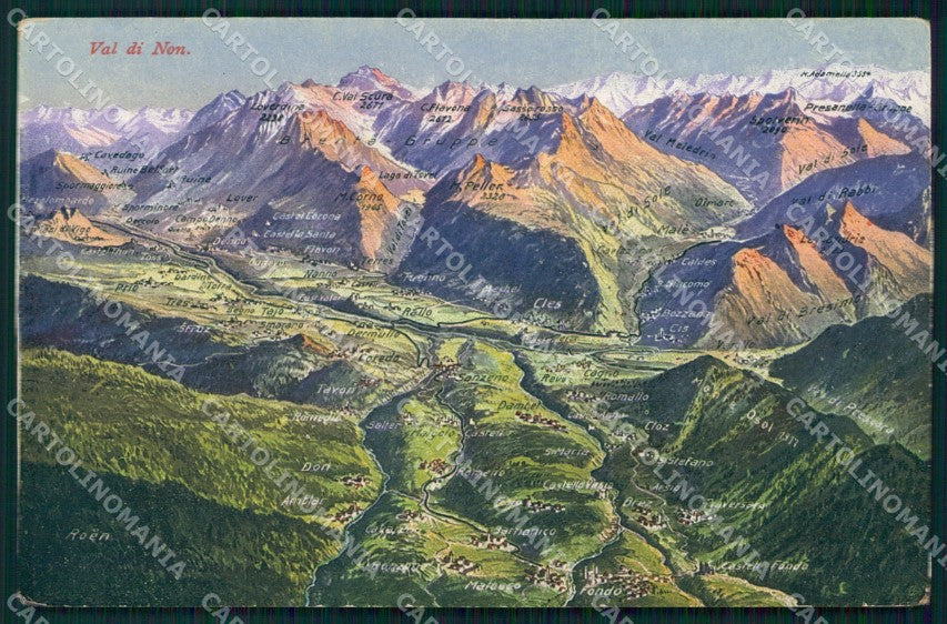 Trento Val di Non Vrduta Generale Valli Monti Mappe cartolina MX1517 – fronte