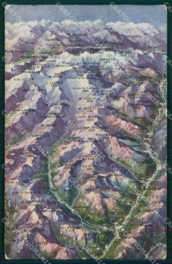 Brescia Città Cartina Geografica Da Condino al Tonale Mappe cartolina MX1521 – fronte