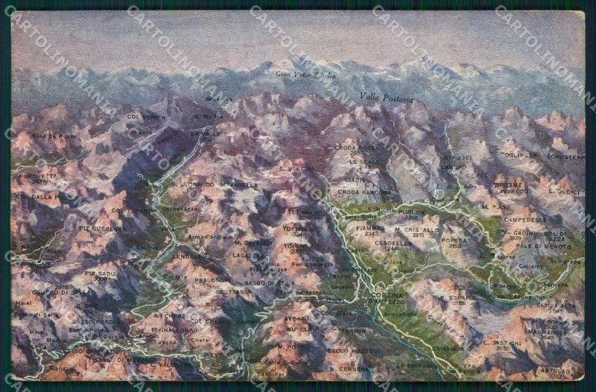 Belluno Cortina d'Ampezzo Cartina Geografica Passo Pordoi Mappe cartolina MX1522 – fronte