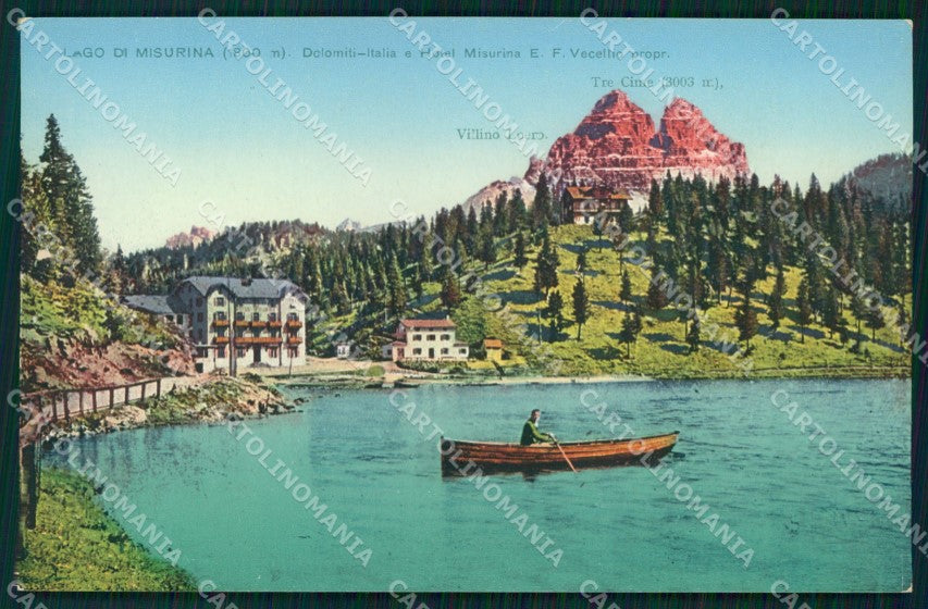 Belluno Cortina d'Ampezzo Lago Hotel Misurina Barca Dolomiti cartolina MX1526 – fronte