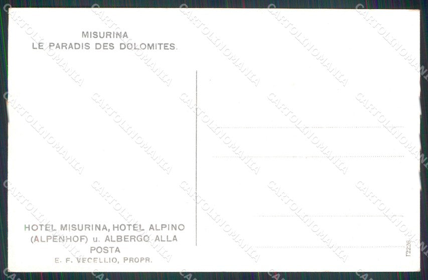 Belluno Cortina d'Ampezzo Lago Hotel Misurina Barca Dolomiti cartolina MX1526 – retro