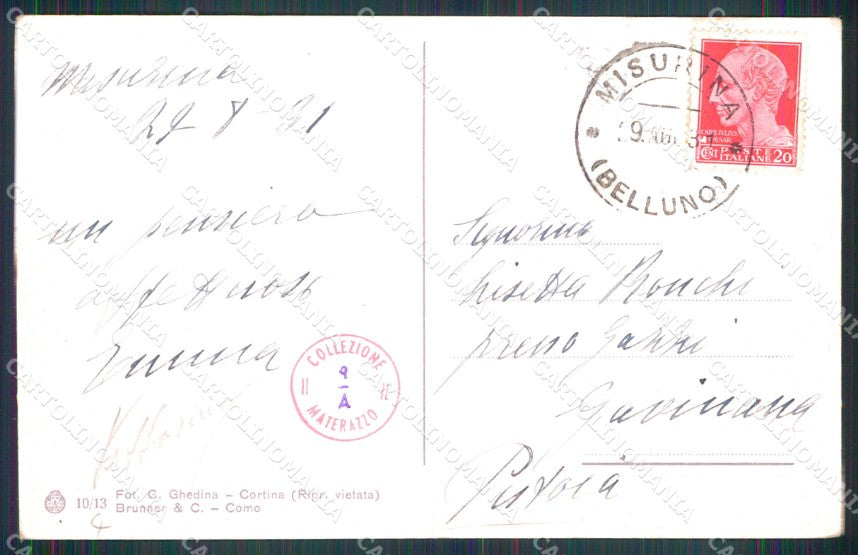 Belluno Cortina d'Ampezzo Lago Misurina Barca Brunner 10 13 cartolina MX1533 – retro