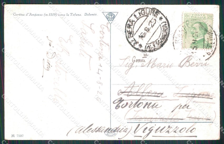 Belluno Cortina d'Ampezzo Dolomiti Verso Tofana cartolina MX1537 – retro