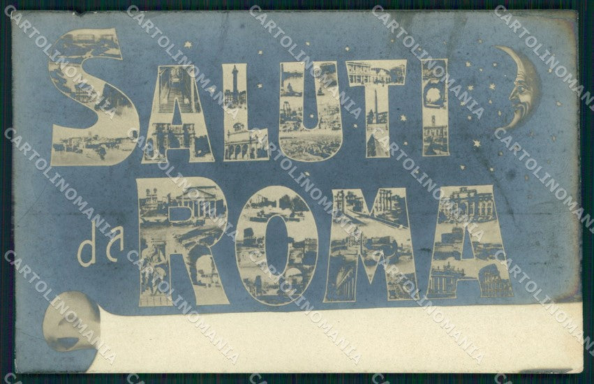 Roma Città Saluti da Monumenti Notturno Paper Moon Foto cartolina MX1630 – fronte