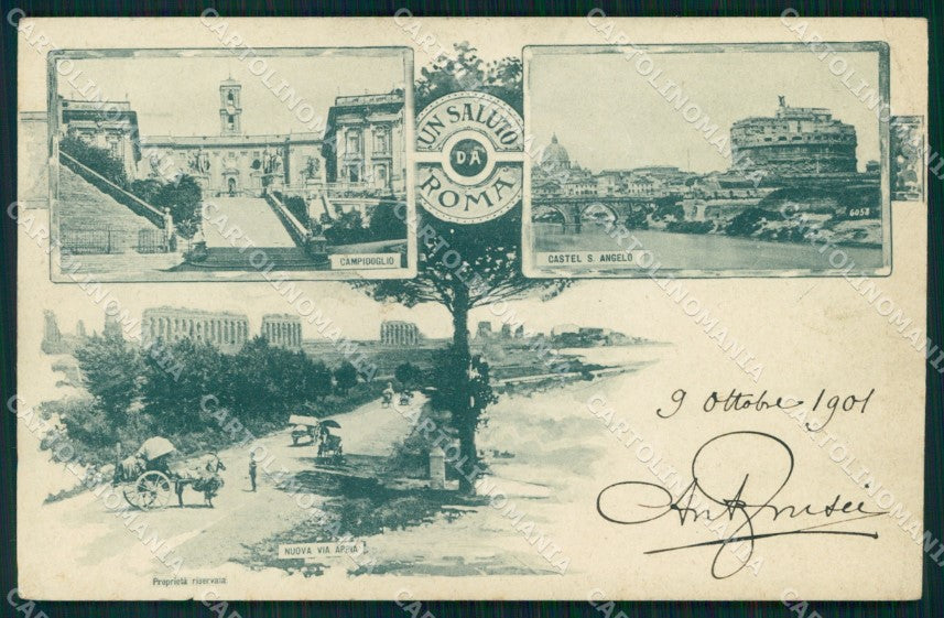 Roma Città Saluto da Castel Sant'Angelo Campidoglio Via Appia cartolina MX1635 – fronte