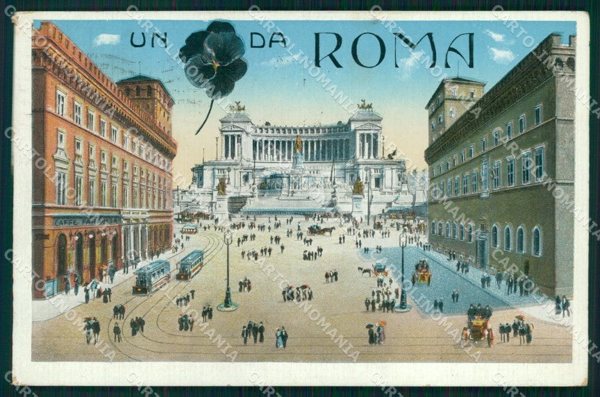 Roma Città Pensiero da Monumento Vittorio Emanuele II Tram cartolina MX1639 – fronte