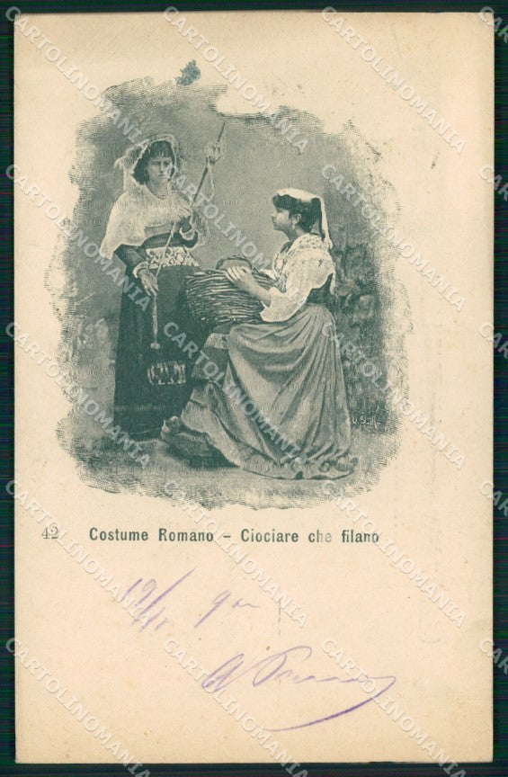 Roma Città Costumi Ciociare che Filano PIEGA cartolina MX1902 – fronte