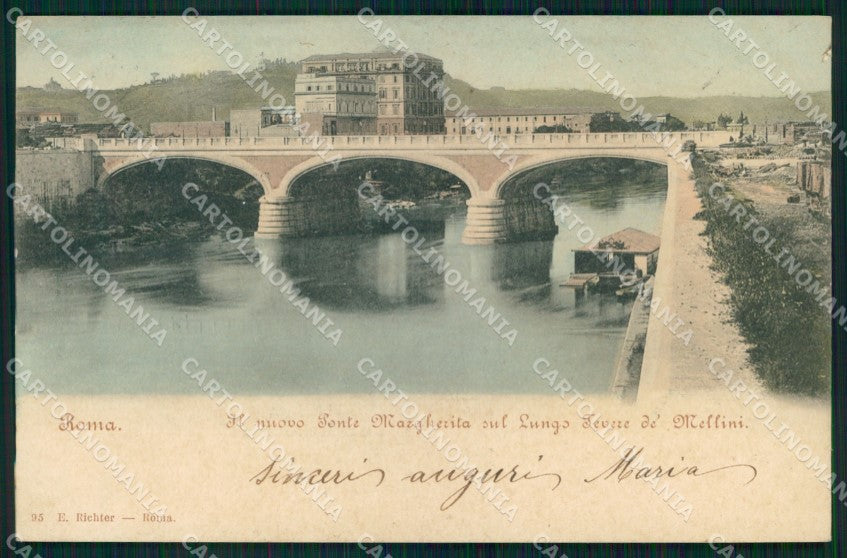 Roma Città Ponte Margherita Lungo Tevere cartolina MX1935 – fronte