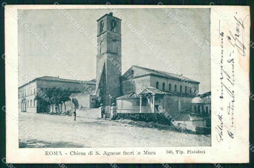 Roma Città Chiesa Sant'Agnese Fuori le Mura MACCHIA cartolina MX1960 – fronte