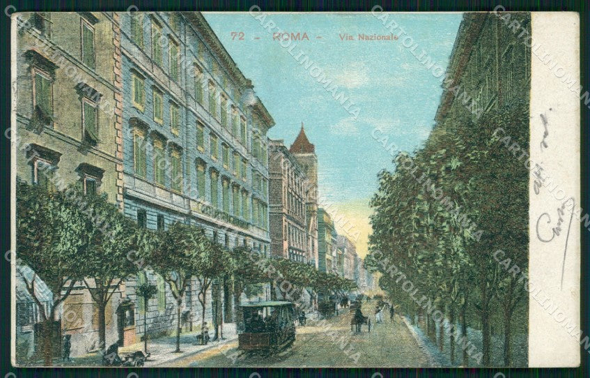 Roma Città Via Nazionale Tram cartolina MX1977 – fronte
