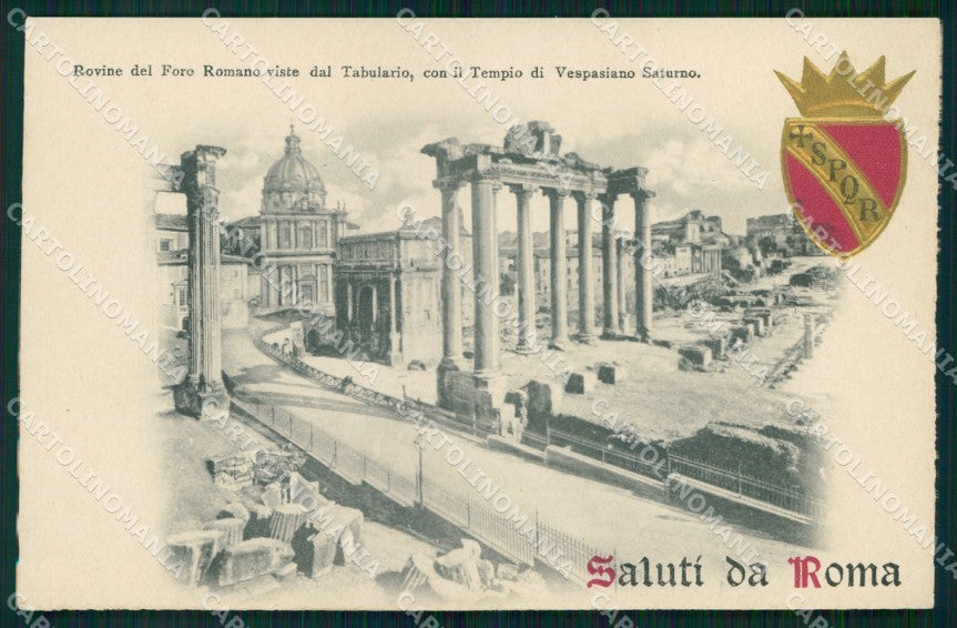 Roma Città Saluti da Tempio di Vespasiano Saturno SPQR Rilievo cartolina MX1987 – fronte