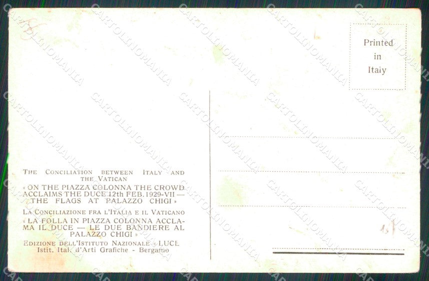 Roma Città Bandiere Palazzo Chigi Folla Acclama Duce Savoia cartolina MX2026 – retro